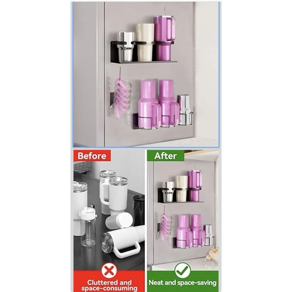 Magnetic Cup Holder‎ for Fridge Stanley Tumbler Water Bottle Organizer Holds 6